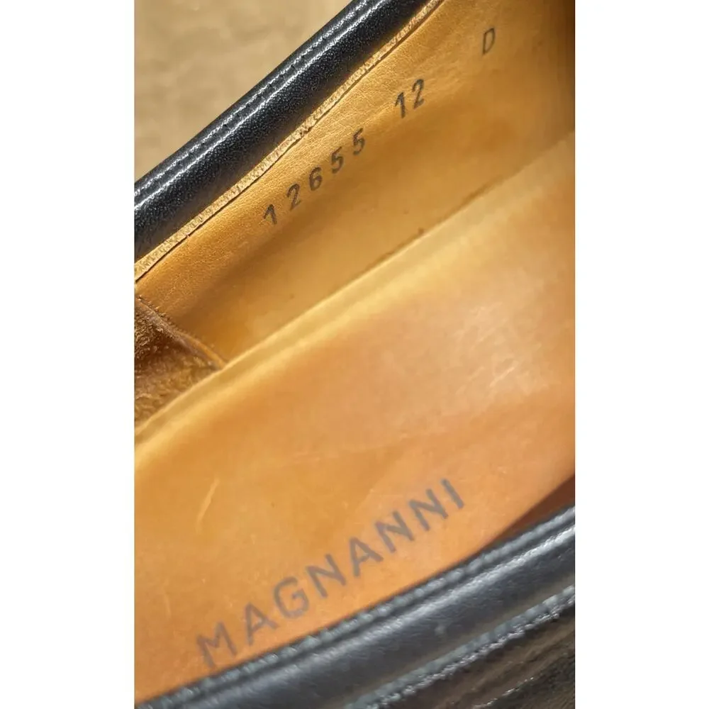 Magnanni Dominguez Black Leather Slip On Loafers Shoes Mens 12 Fast Shipping